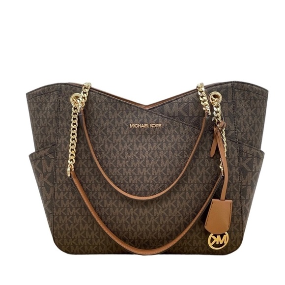 Michael Kors Handbags - Michael Kors Large X Chain Shoulder Tote Bag Brown/Gold